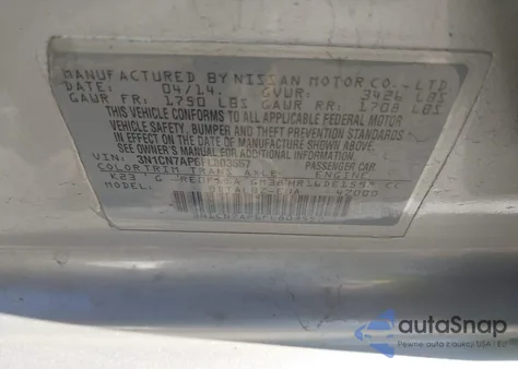 2015 Nissan Versa 1.6 Sv from USA, damaged, VIN 3N1CN7AP6FL803557